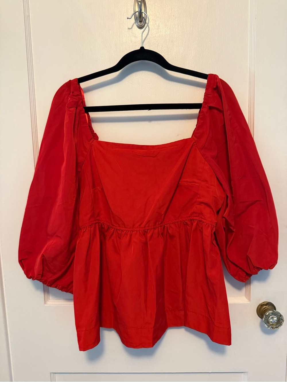 Square Neck Red Puff Sleeve Blouse